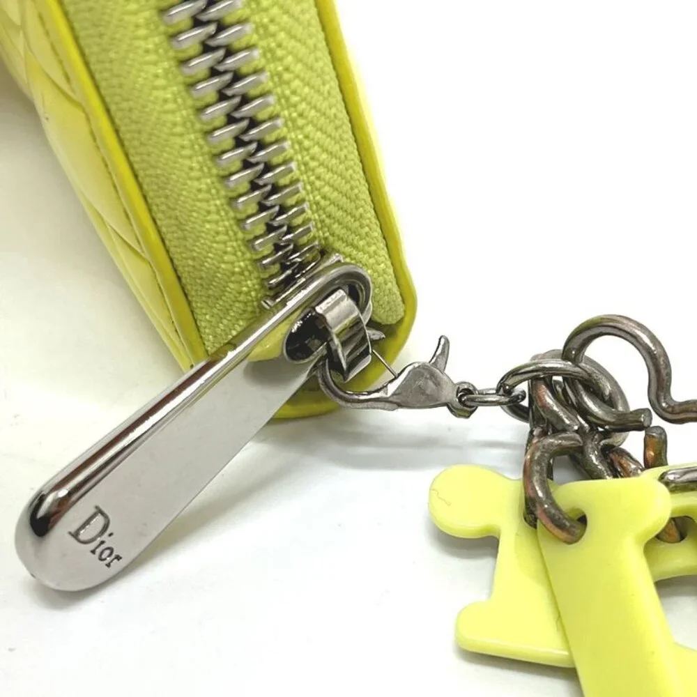 Dior Wallet Cannage Enamel Neon Yellow Neon Yellow X